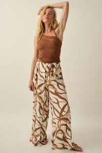 Loose Ends Ribbon-Print Wide-Leg Wrap Pants - ShopPromesa