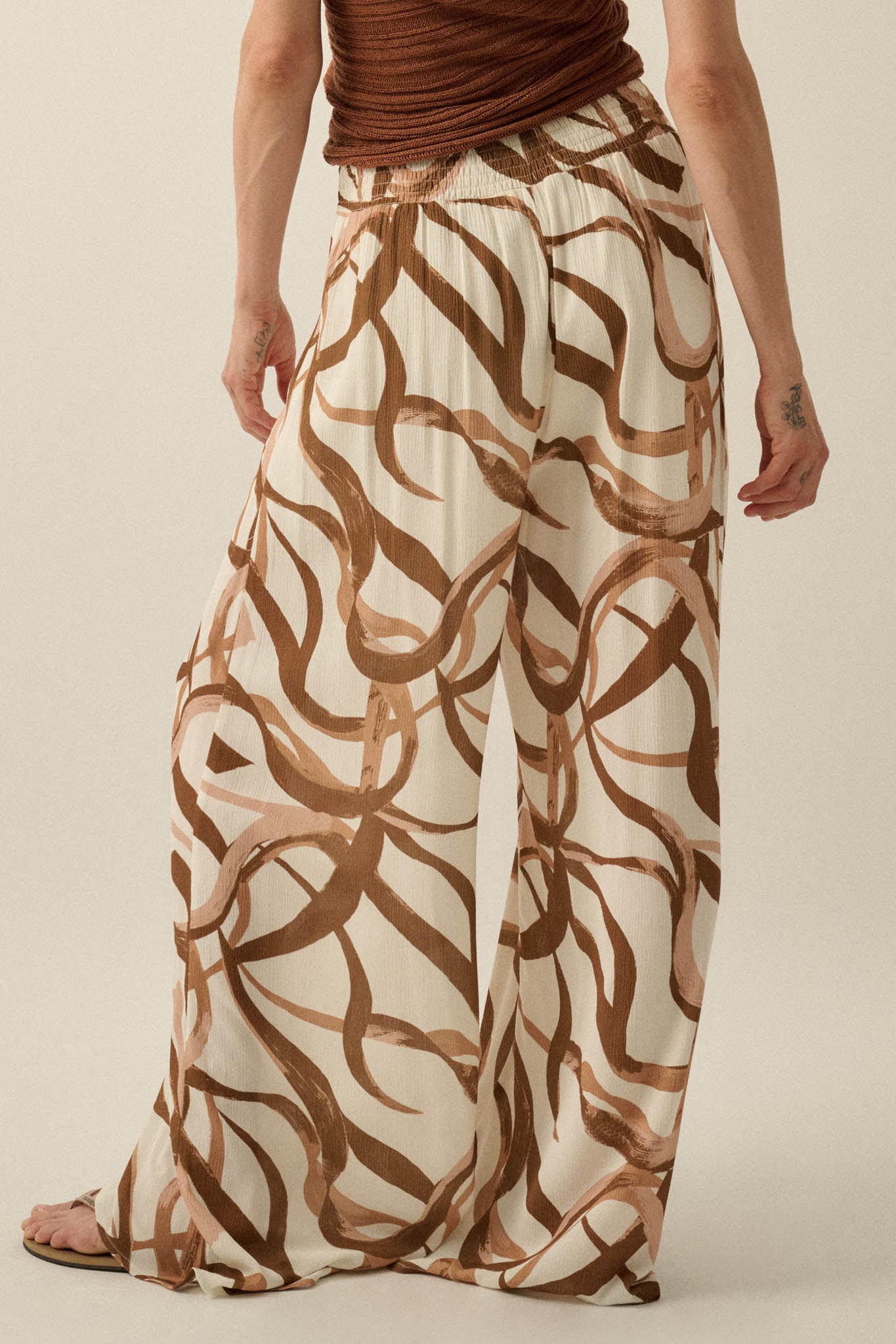 Loose Ends Ribbon-Print Wide-Leg Wrap Pants - ShopPromesa