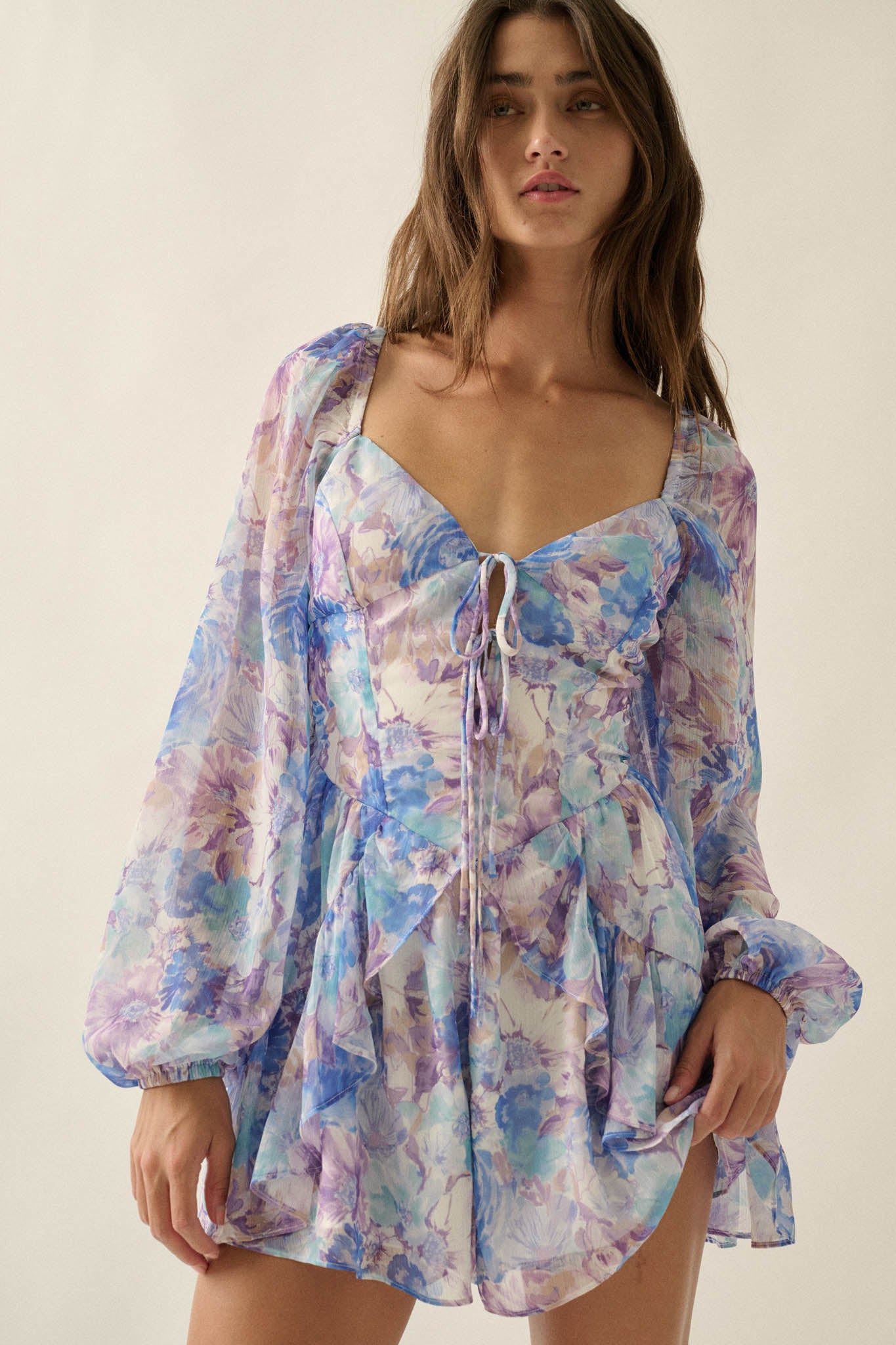 Pretty in Pastel Floral Chiffon Tie-Front Romper - ShopPromesa