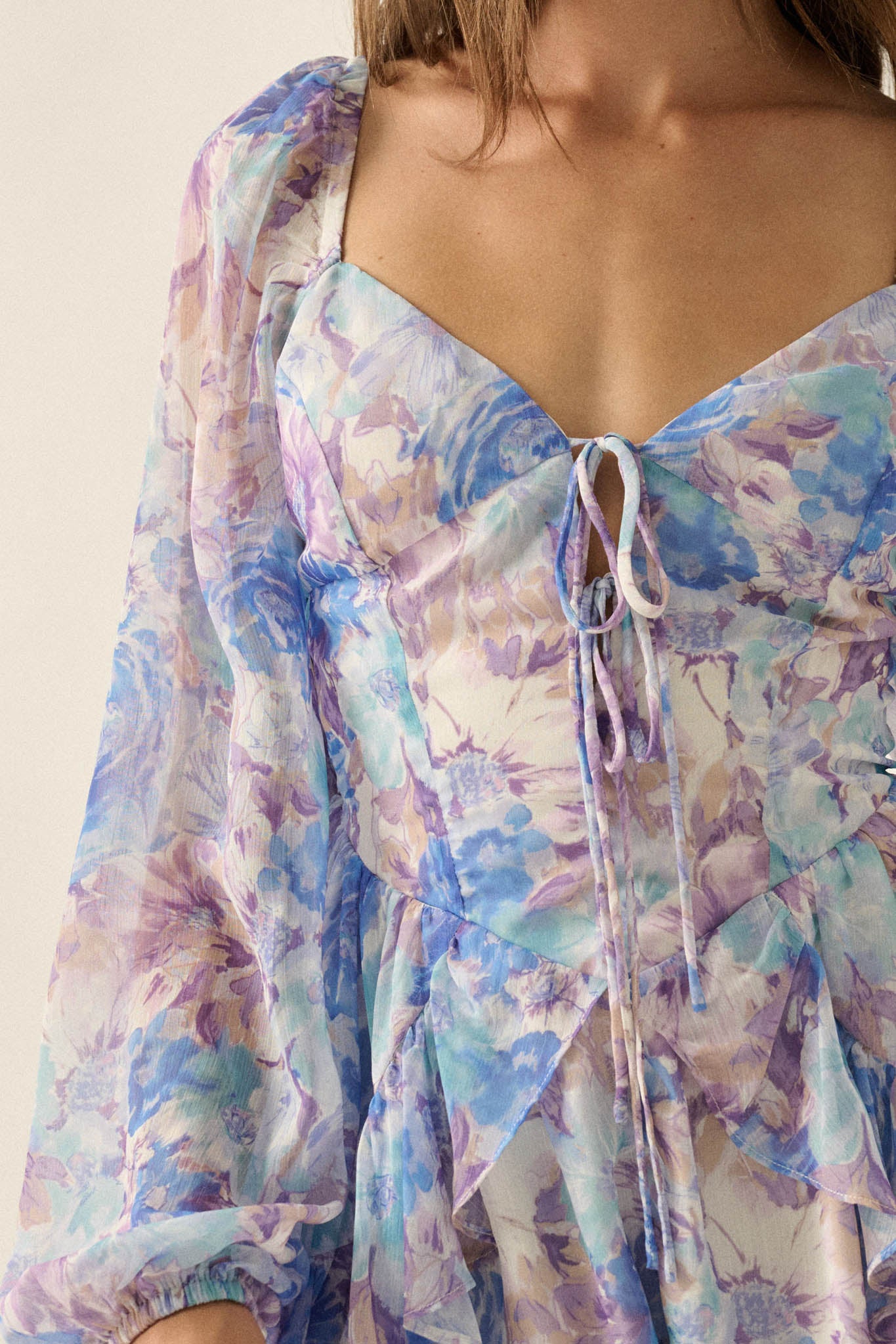 Pretty in Pastel Floral Chiffon Tie-Front Romper - ShopPromesa