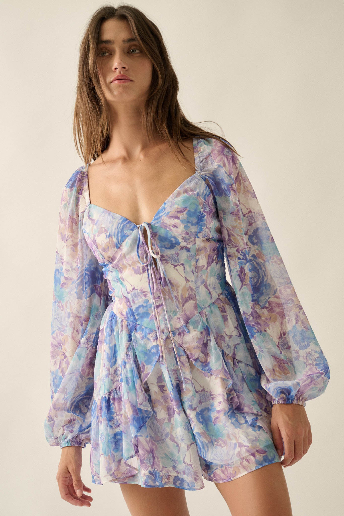 Pretty in Pastel Floral Chiffon Tie-Front Romper - ShopPromesa