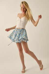 Dancing Daisies Floral Satin Drawstring Mini Skort - ShopPromesa