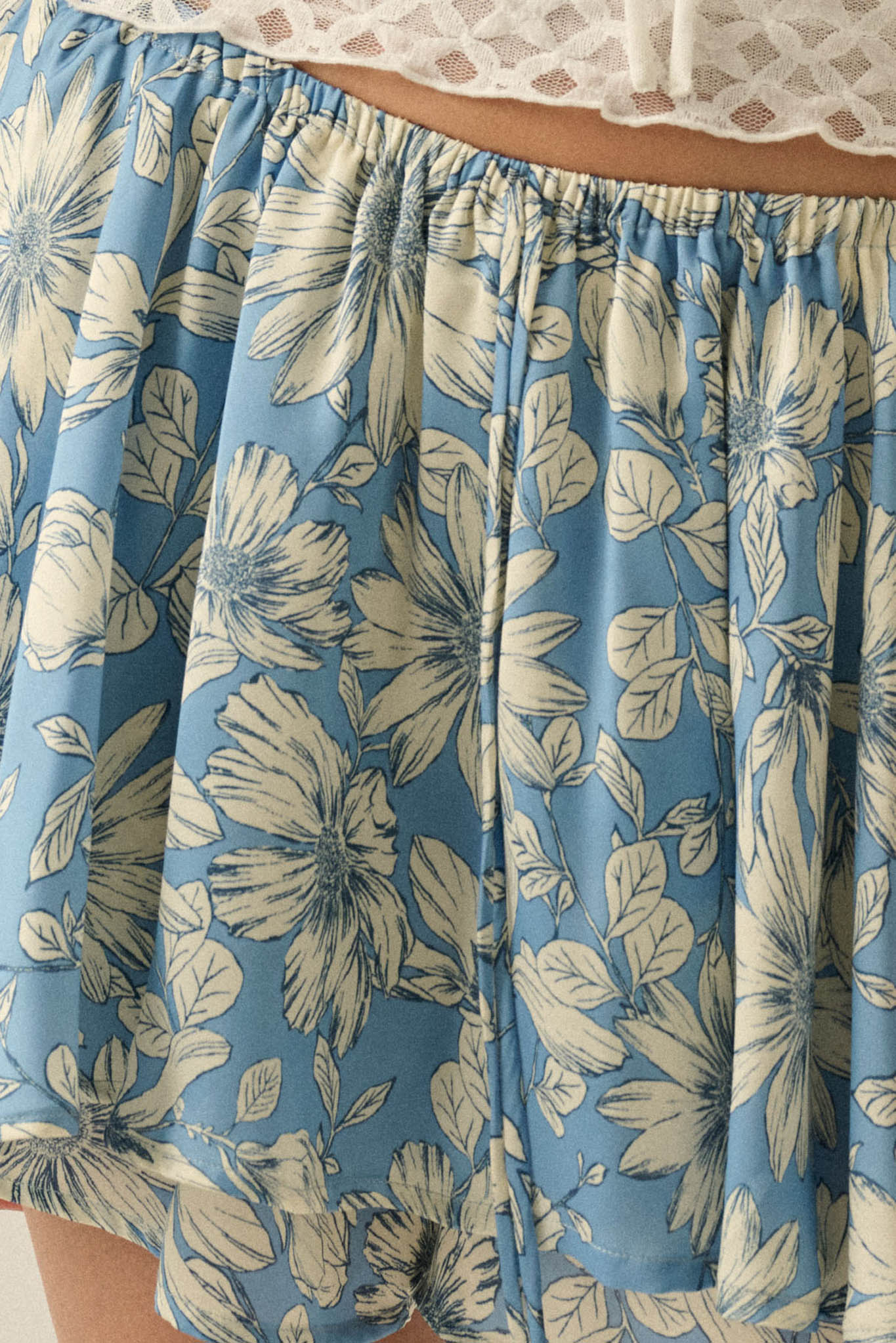 Dancing Daisies Floral Satin Drawstring Mini Skort - ShopPromesa