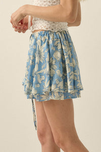 Dancing Daisies Floral Satin Drawstring Mini Skort - ShopPromesa