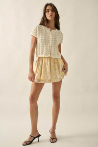 Dancing Daisies Floral Satin Drawstring Mini Skort - ShopPromesa