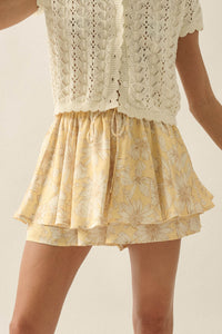 Dancing Daisies Floral Satin Drawstring Mini Skort - ShopPromesa