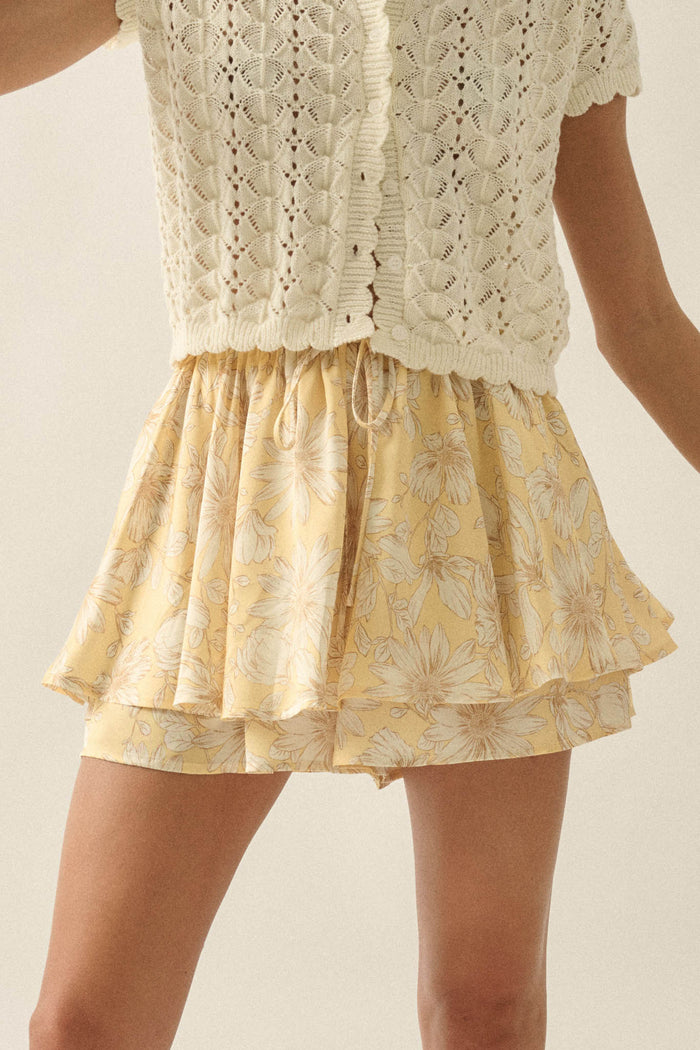 Dancing Daisies Floral Satin Drawstring Mini Skort - ShopPromesa