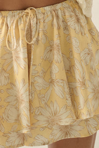 Dancing Daisies Floral Satin Drawstring Mini Skort - ShopPromesa