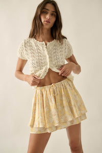 Dancing Daisies Floral Satin Drawstring Mini Skort - ShopPromesa