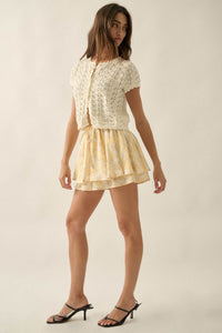 Dancing Daisies Floral Satin Drawstring Mini Skort - ShopPromesa