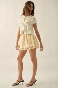 Dancing Daisies Floral Satin Drawstring Mini Skort - ShopPromesa