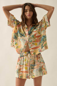 Caribbean Dream Tropical-Print Drawstring Shorts - ShopPromesa