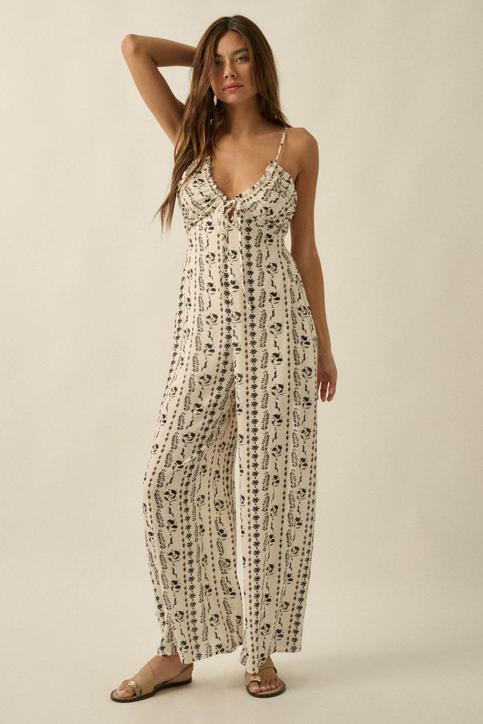 Growing Strong Floral-Stripe Crepe Halter Jumpsuit - ShopPromesa