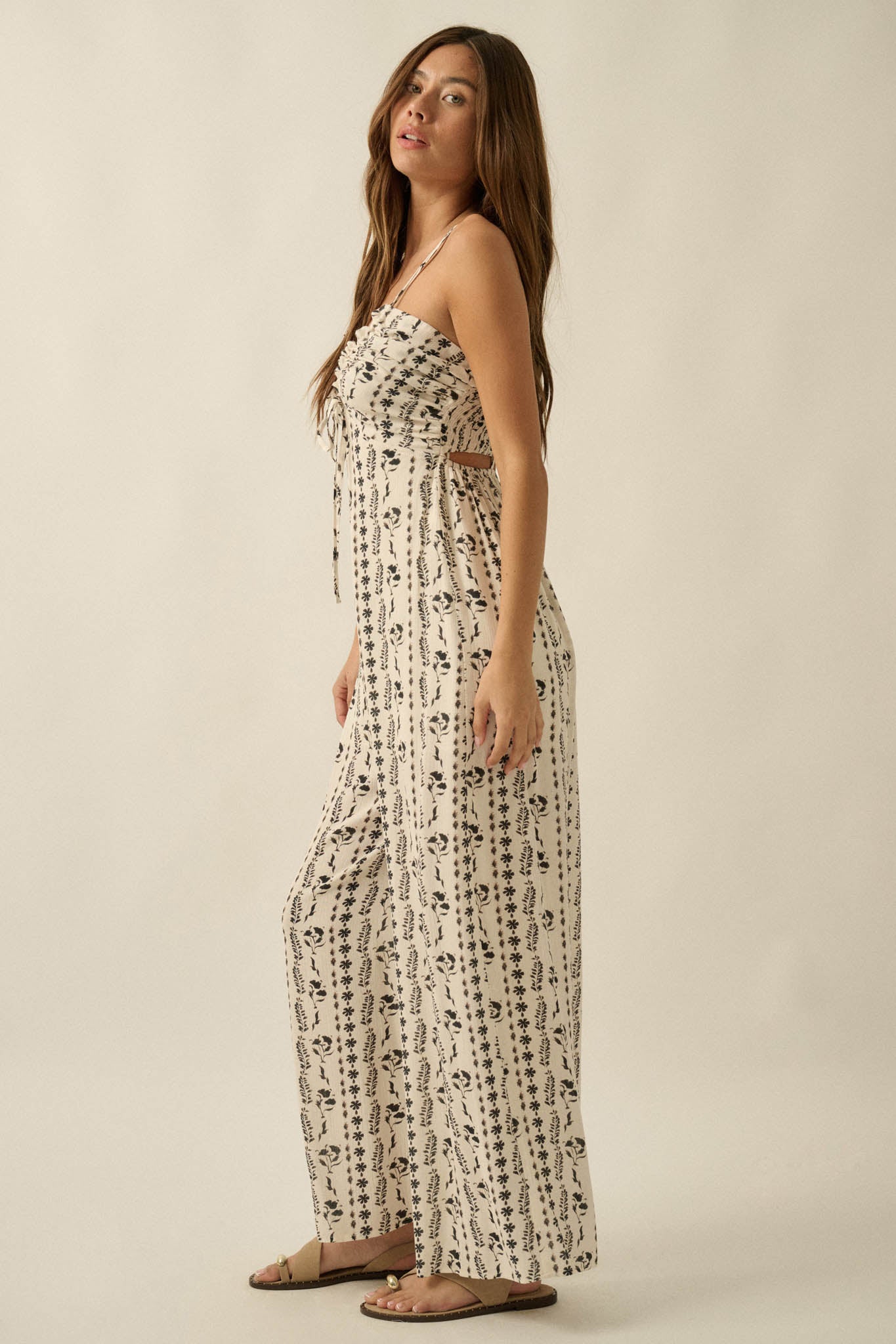 Growing Strong Floral-Stripe Crepe Halter Jumpsuit - ShopPromesa