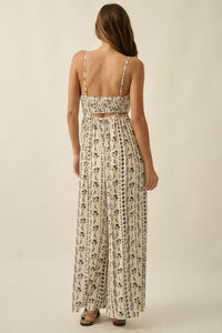 Growing Strong Floral-Stripe Crepe Halter Jumpsuit - ShopPromesa