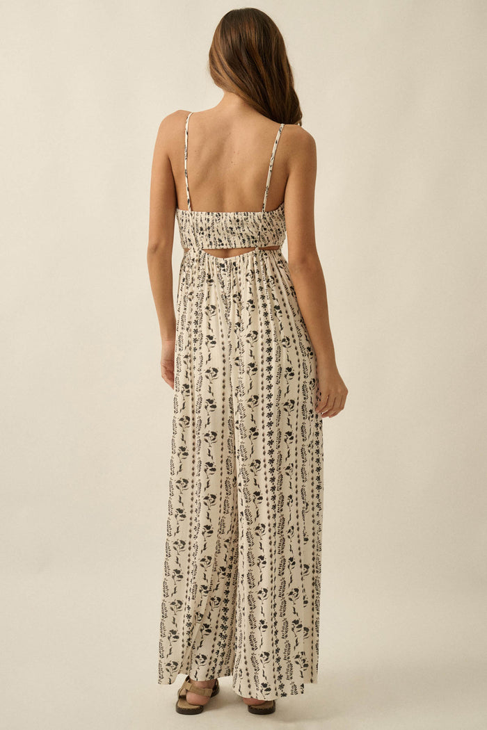 Growing Strong Floral-Stripe Crepe Halter Jumpsuit - ShopPromesa