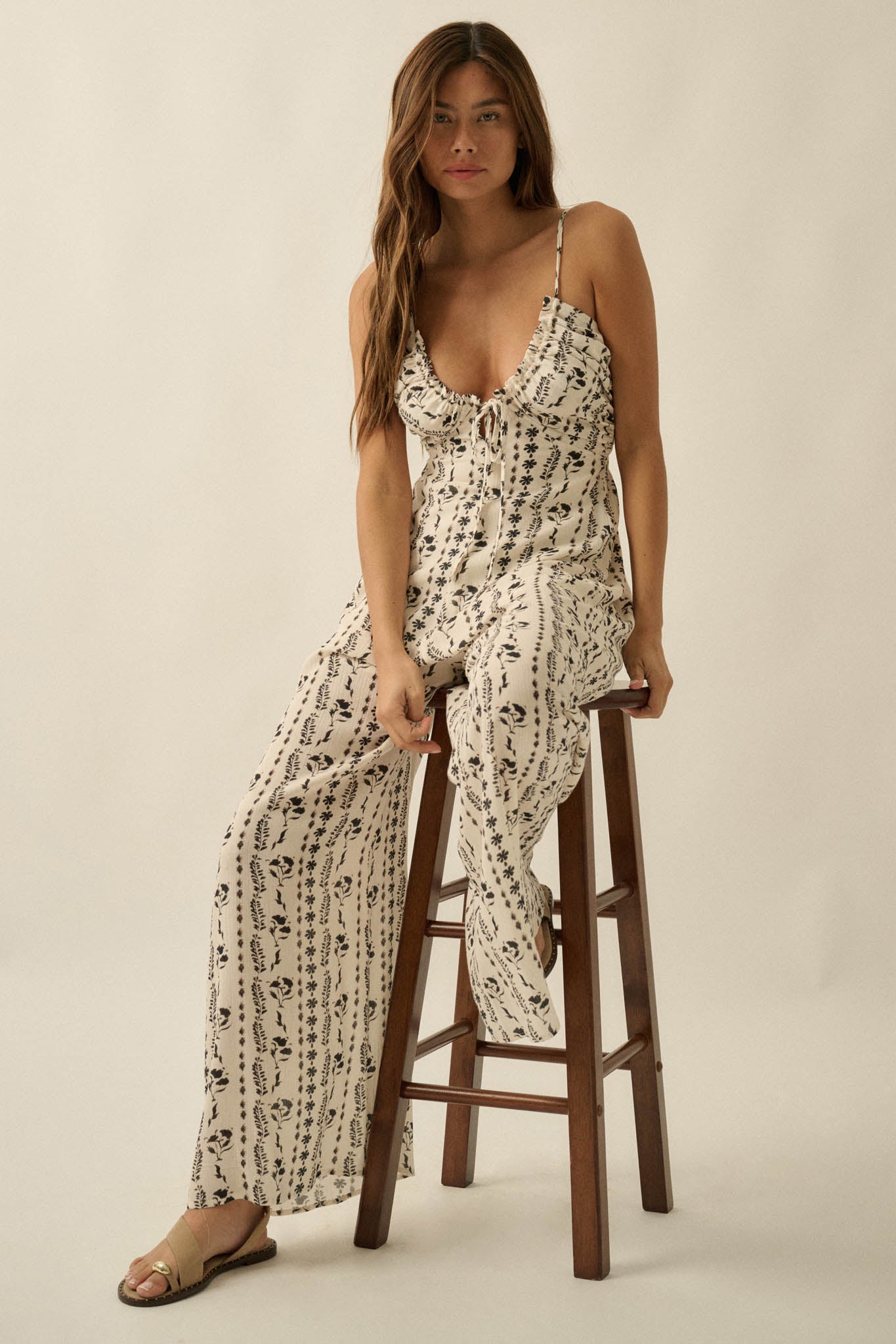 Growing Strong Floral-Stripe Crepe Halter Jumpsuit - ShopPromesa