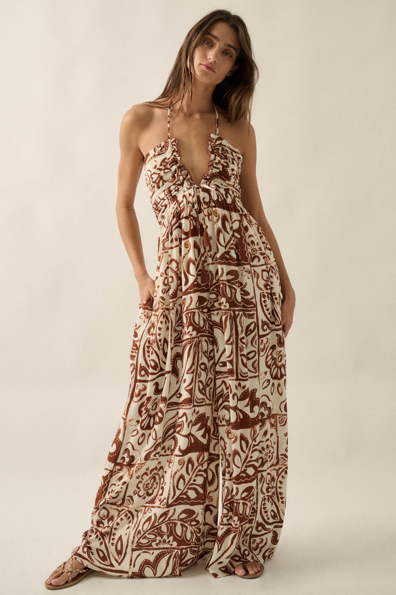 Nomad Spirit Abstract Floral-Print Halter Jumpsuit - ShopPromesa