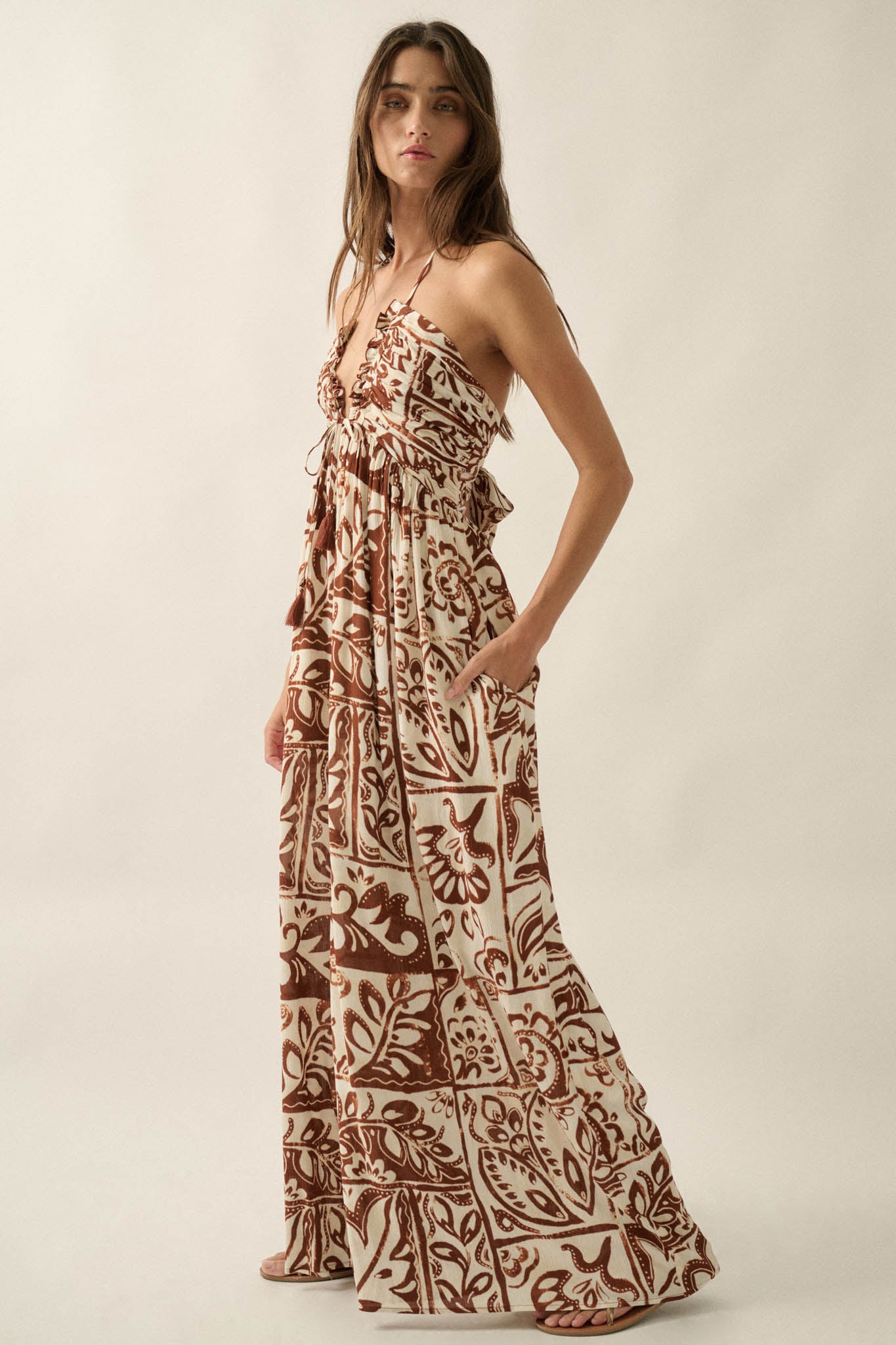 Nomad Spirit Abstract Floral-Print Halter Jumpsuit - ShopPromesa