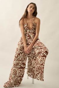 Nomad Spirit Abstract Floral-Print Halter Jumpsuit - ShopPromesa