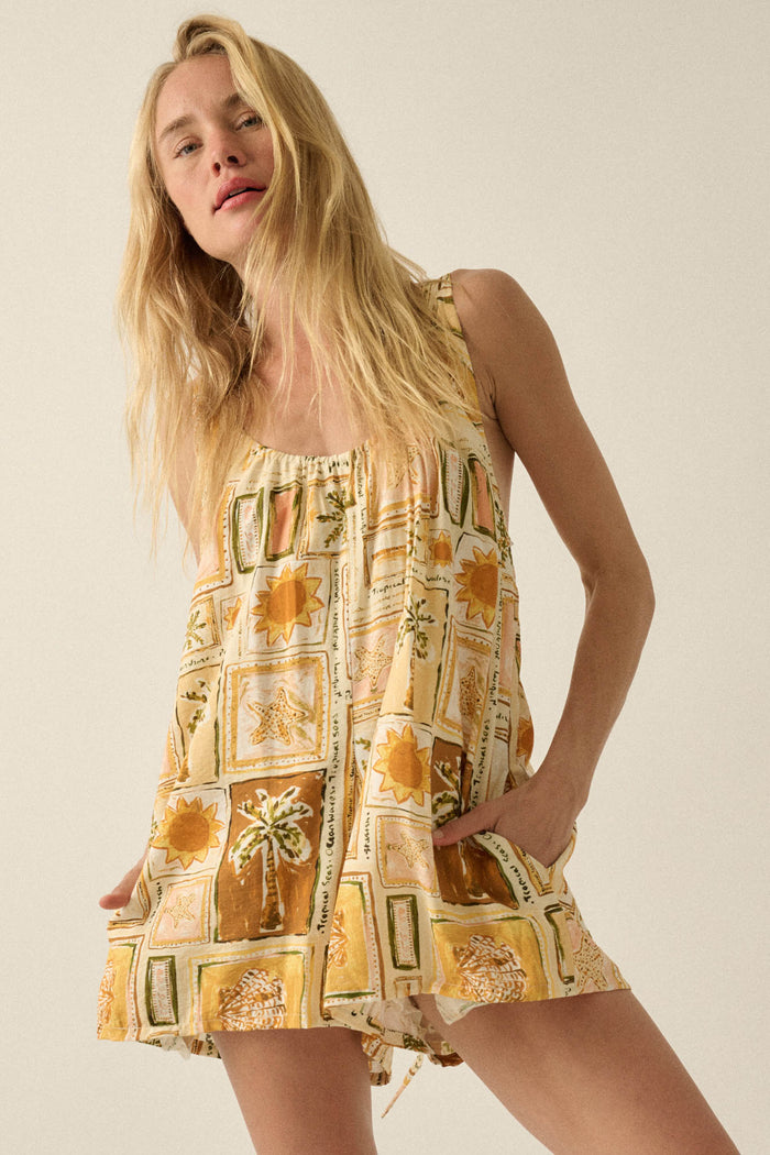 Chasing Paradise Tropical-Print Tie-Back Romper - ShopPromesa