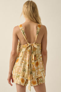 Chasing Paradise Tropical-Print Tie-Back Romper - ShopPromesa