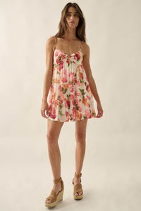 Enchanted Garden Floral Mesh Tiered Babydoll Romper - ShopPromesa