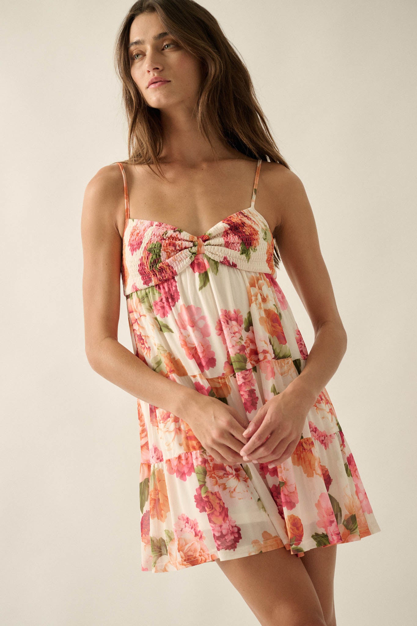Enchanted Garden Floral Mesh Tiered Babydoll Romper - ShopPromesa