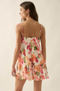 Enchanted Garden Floral Mesh Tiered Babydoll Romper - ShopPromesa