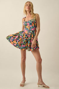 Brilliant Buds Floral Satin Tiered Ruffle Romper - ShopPromesa