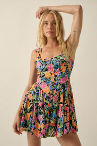 Brilliant Buds Floral Satin Tiered Ruffle Romper - ShopPromesa