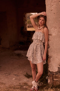 Wander Wild Abstract-Print Strapless Flounce Romper - ShopPromesa