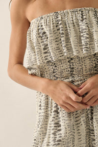 Wander Wild Abstract-Print Strapless Flounce Romper - ShopPromesa