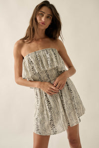 Wander Wild Abstract-Print Strapless Flounce Romper - ShopPromesa