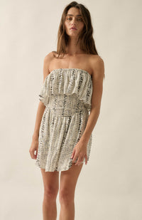 Wander Wild Abstract-Print Strapless Flounce Romper - ShopPromesa