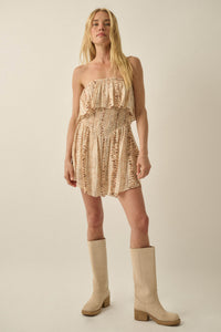 Wander Wild Abstract-Print Strapless Flounce Romper - ShopPromesa