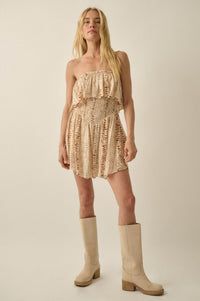 Wander Wild Abstract-Print Strapless Flounce Romper - ShopPromesa