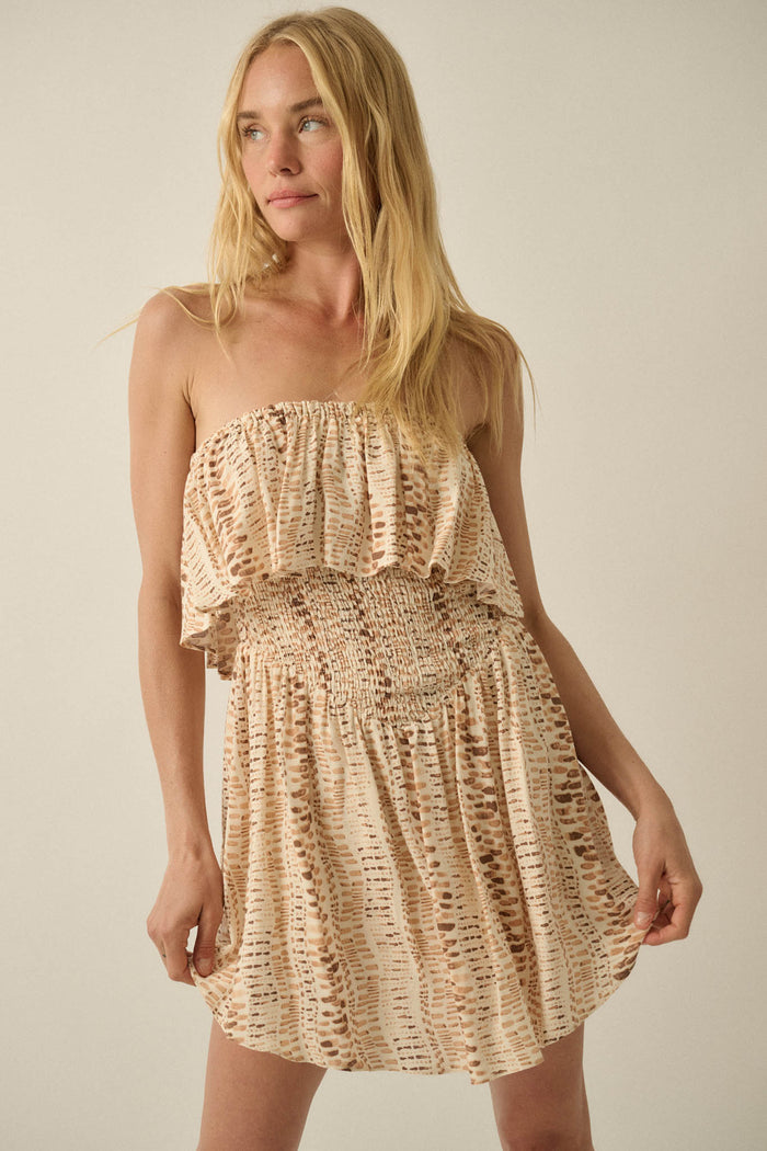 Wander Wild Abstract-Print Strapless Flounce Romper - ShopPromesa