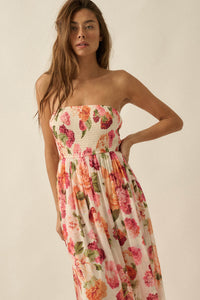 Garden Stroll Floral Mesh Strapless Romper Maxi Dress - ShopPromesa