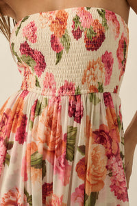 Garden Stroll Floral Mesh Strapless Romper Maxi Dress - ShopPromesa