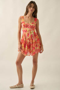 Blooming Citrine Floral Chiffon Tiered Ruffle Romper - ShopPromesa