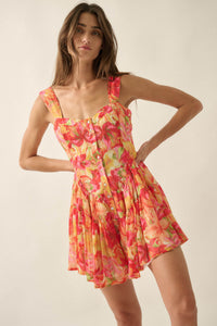 Blooming Citrine Floral Chiffon Tiered Ruffle Romper - ShopPromesa