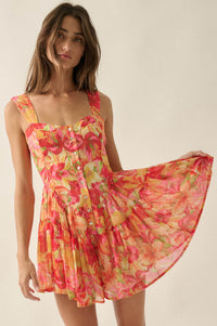 Blooming Citrine Floral Chiffon Tiered Ruffle Romper - ShopPromesa