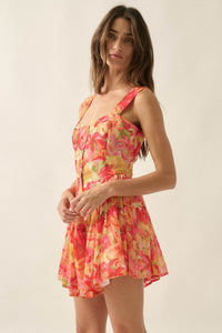 Blooming Citrine Floral Chiffon Tiered Ruffle Romper - ShopPromesa