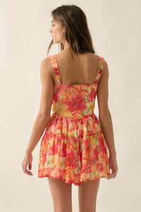 Blooming Citrine Floral Chiffon Tiered Ruffle Romper - ShopPromesa
