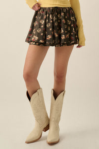 Scattered Petals Floral Satin Gathered Mini Skort - ShopPromesa