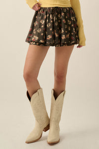 Scattered Petals Floral Satin Gathered Mini Skort - ShopPromesa