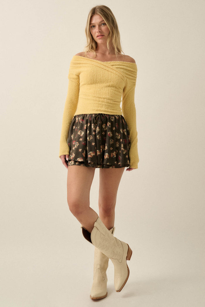 Scattered Petals Floral Satin Gathered Mini Skort - ShopPromesa