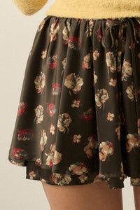 Scattered Petals Floral Satin Gathered Mini Skort - ShopPromesa