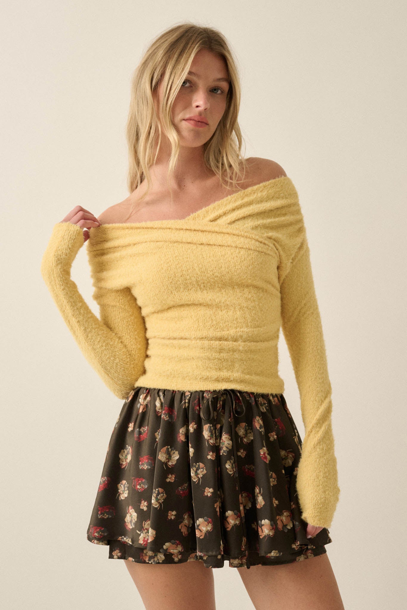 Scattered Petals Floral Satin Gathered Mini Skort - ShopPromesa
